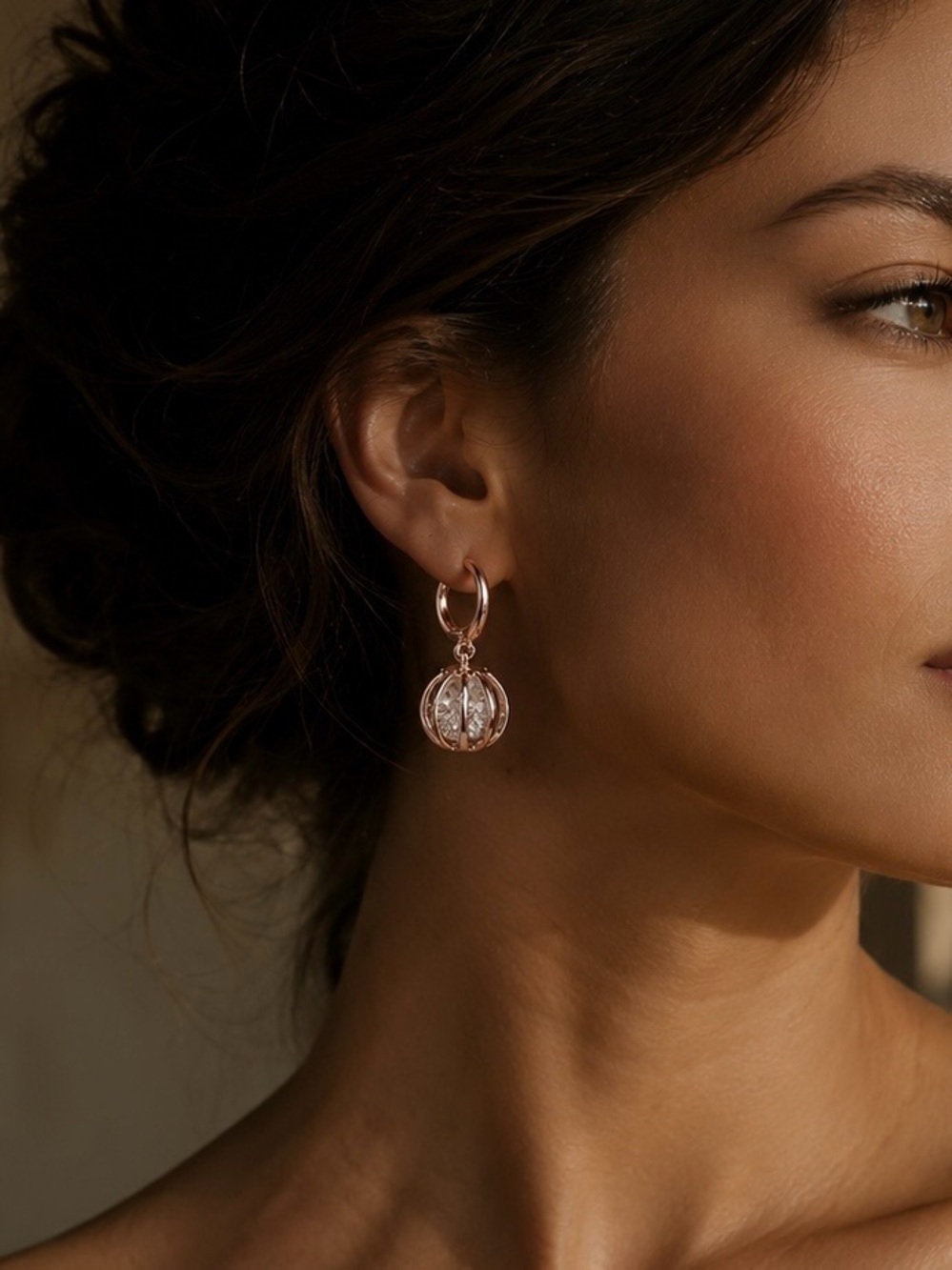 NEW Rose Goldtone Caged CZ Crystal Diamonds Dangle Drop Earrings